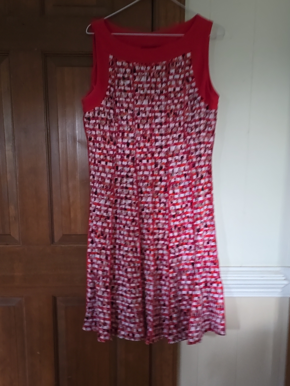 Red Patterned Sleeveless Midi Dress